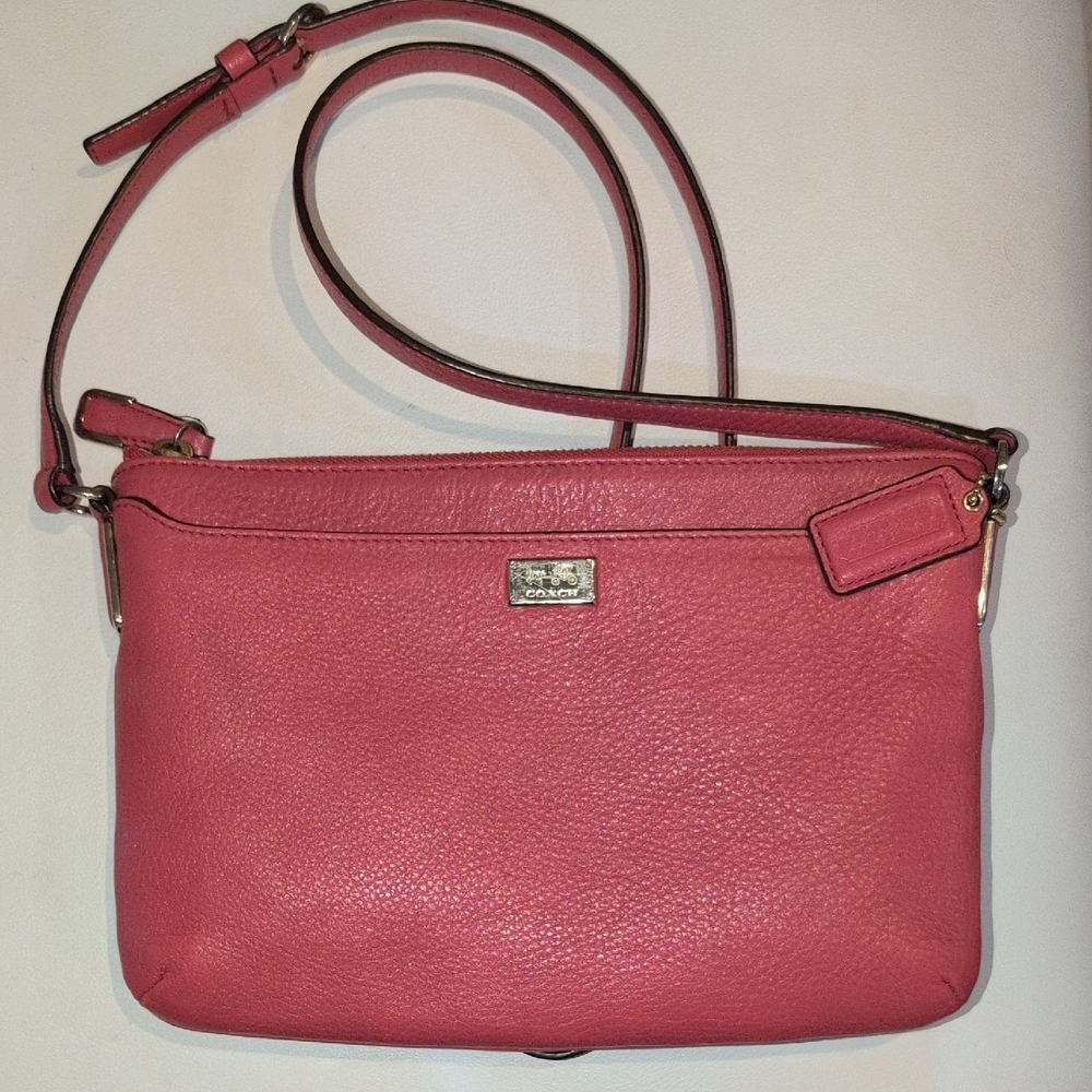Coach Madison Pebbled Leather East West Crossbody Bag In Loganberry Color